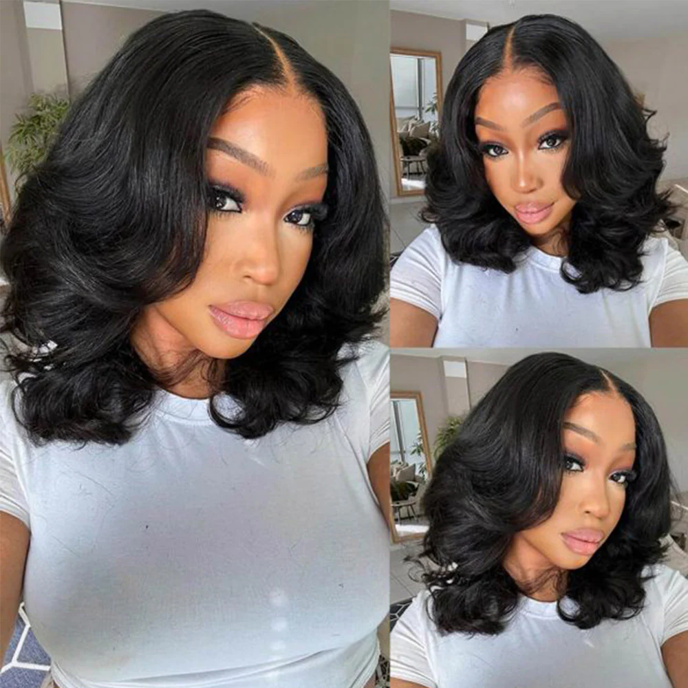 Zlike Pre-Styled Body Wave Short Bob Wigs 100% Human Hair Transparent Glueless Lace Wigs