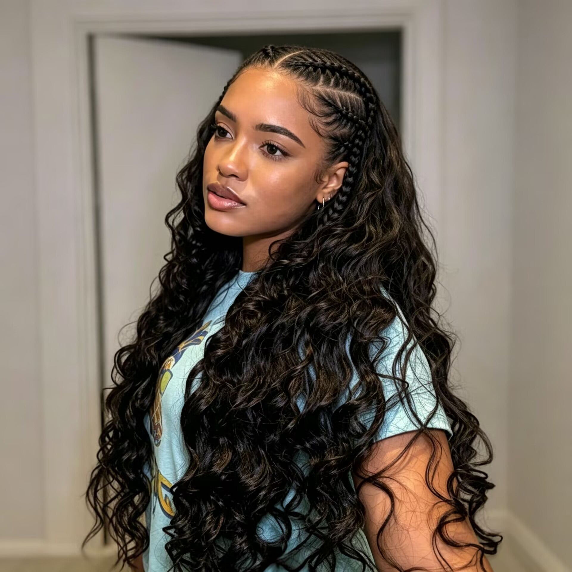 Zlike Bohemian Braided Wig Human Hair Bouncy Loose Body Wave 7x5 Transparent Lace Frontal Glueless Pre-Braided Wig