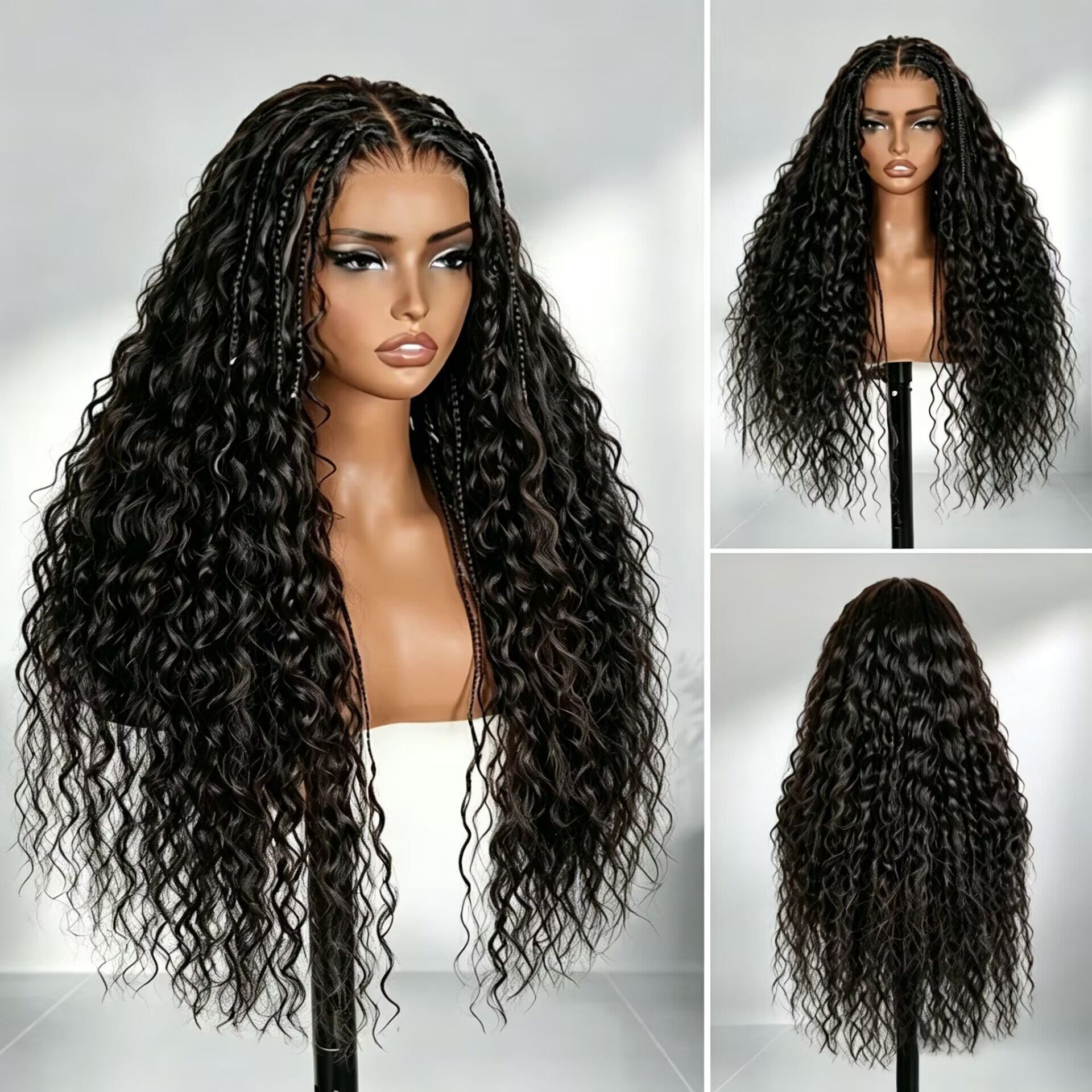 Zlike Glueless Long Loose Curls with Braided Parting 7x5 & 13x4 Transparent Lace Front Pre-Plucked Ready to Wear