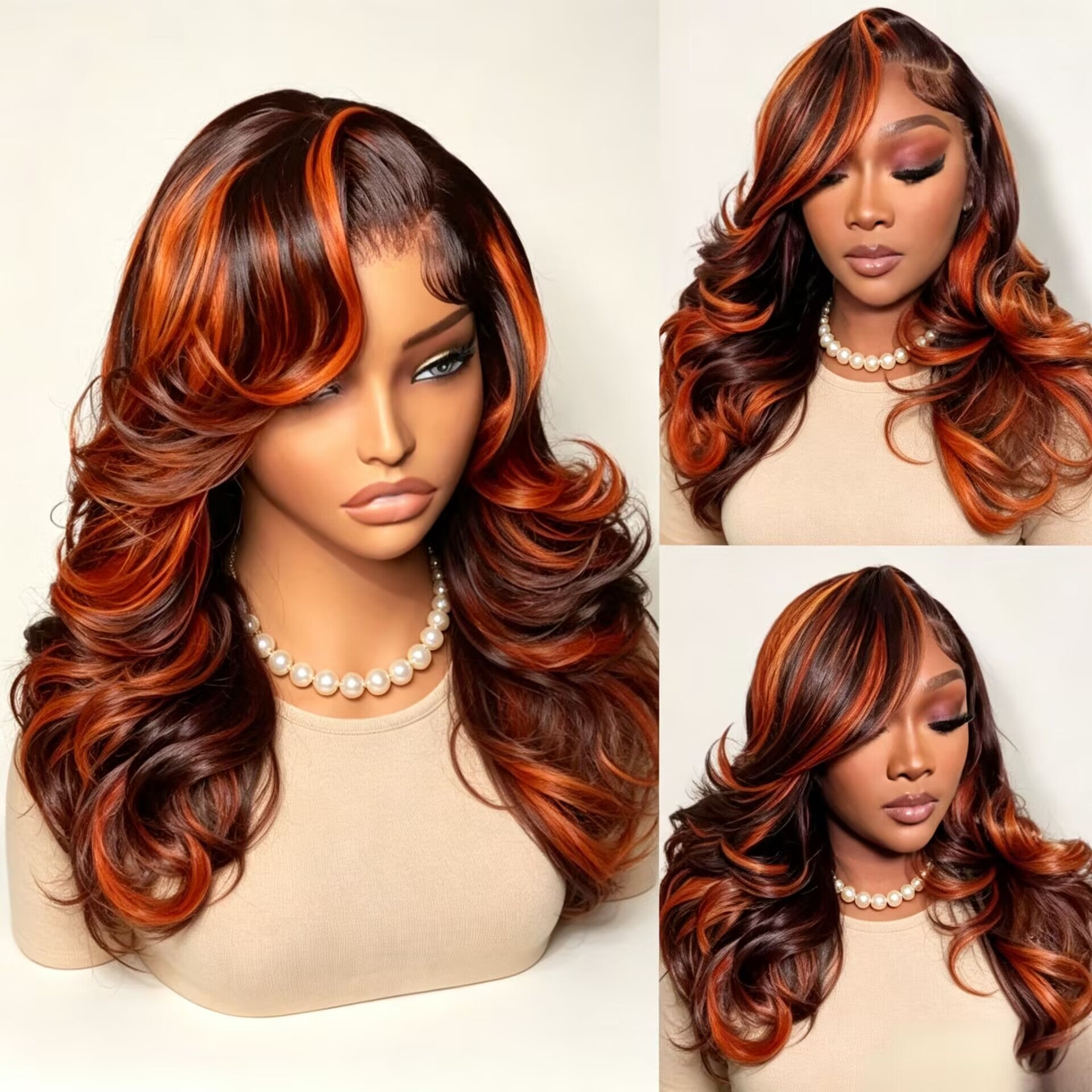 Zlike Ginger Highlight Brown Bob Wig Layer Cut Pre-Styled Body Wave Short Human Hair Wig Transparent Lace Glueless Wig