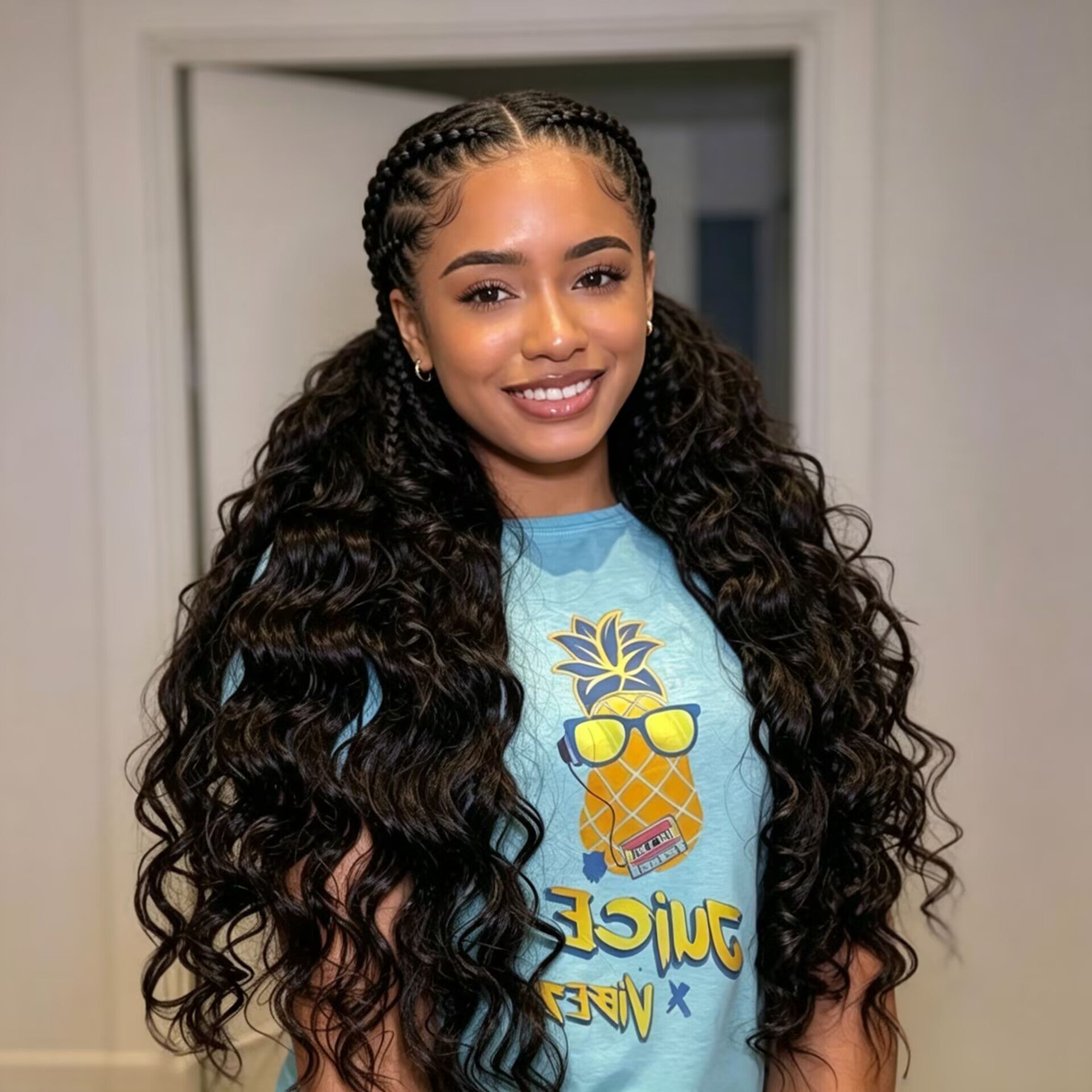 Zlike Bohemian Braided Wig Human Hair Bouncy Loose Body Wave 7x5 Transparent Lace Frontal Glueless Pre-Braided Wig