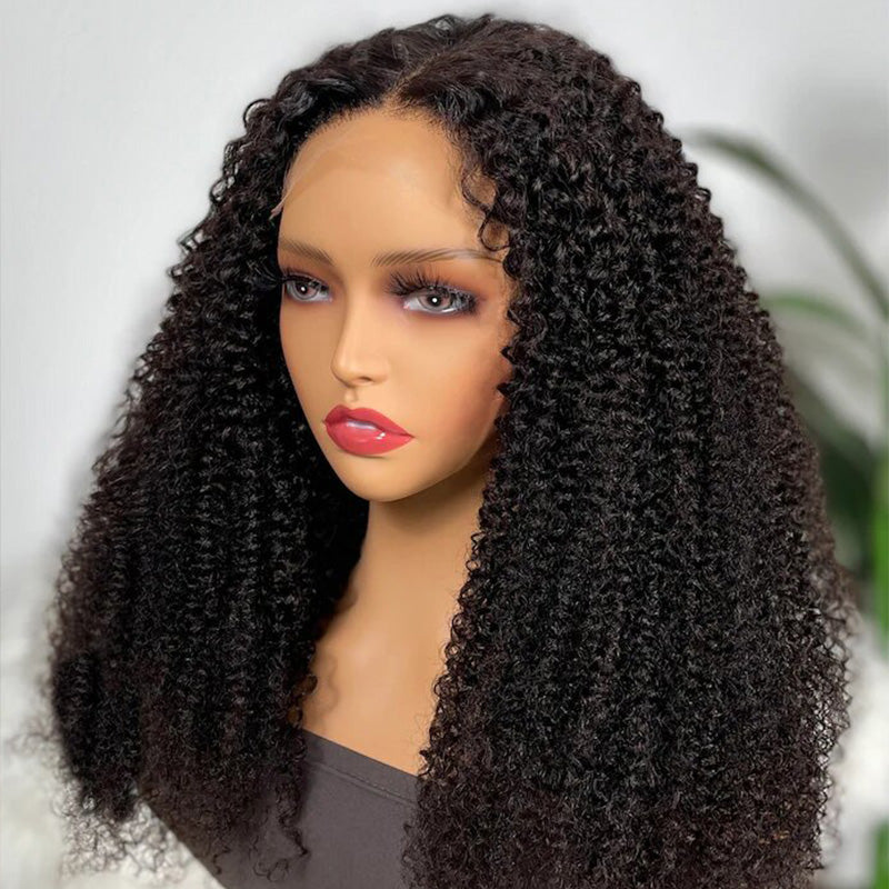 13x4 Transparent Lace Front Kinky Curly Wig Pre Bleached 100% Virgin Human Hair Wigs