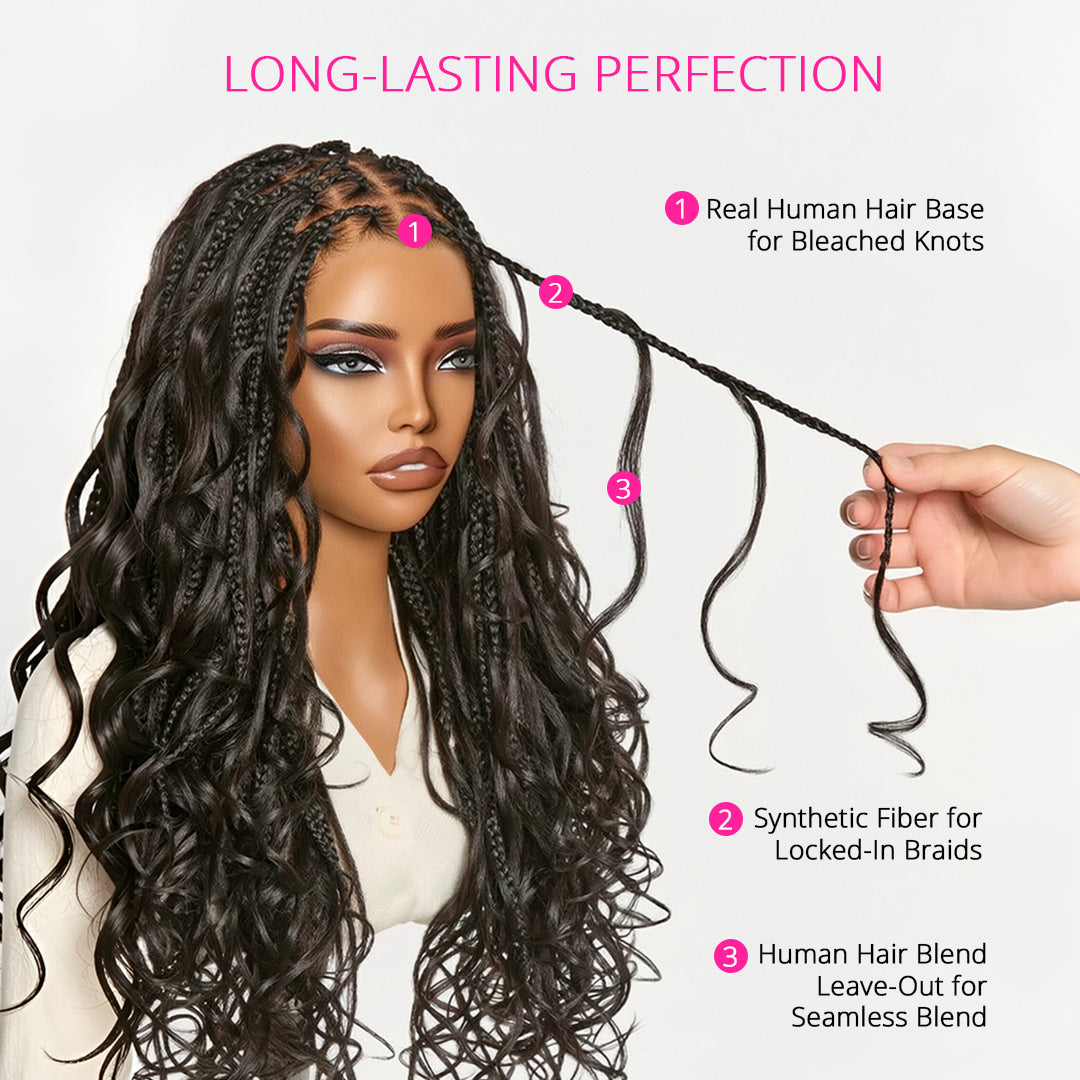 Zlike 613 Blonde Lightweight Knotless Box Braided Wigs Realistic Scalp Look Full Lace Drawstring Cap Real Human Hair Base