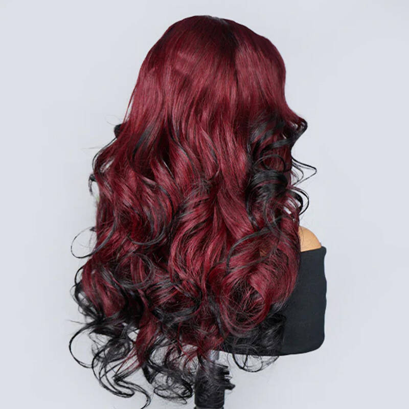Zlike New In 13x6 Wear Go Pre-Styled Butterfly Cut Burgundy with Black Highlights Glueless Lace Wig With Invisi Draw-string Wigs