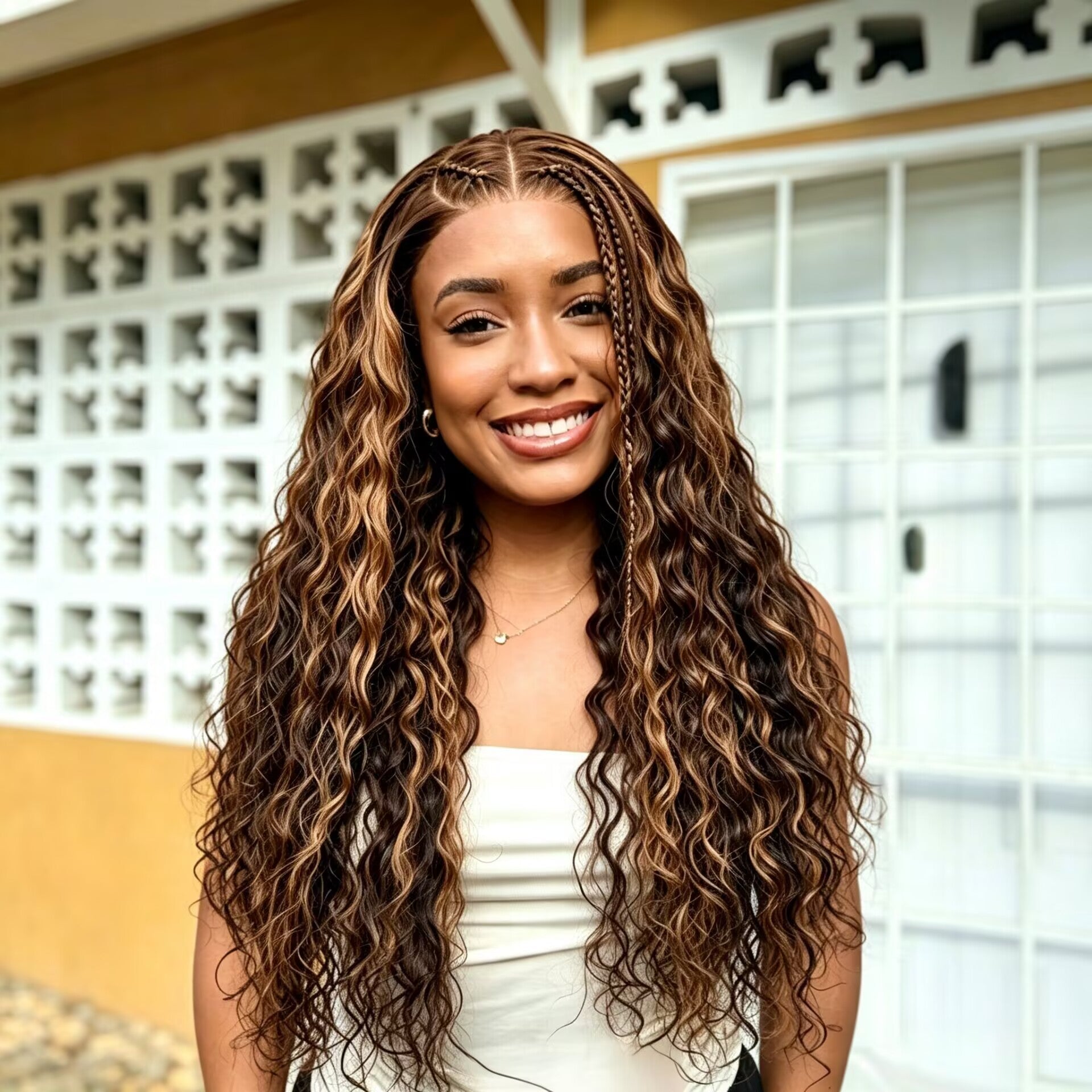 Zlike Highlight Glueless Long Loose Curls with Braided Parting 7x5 & 13x4 Transparent Lace Front Wig