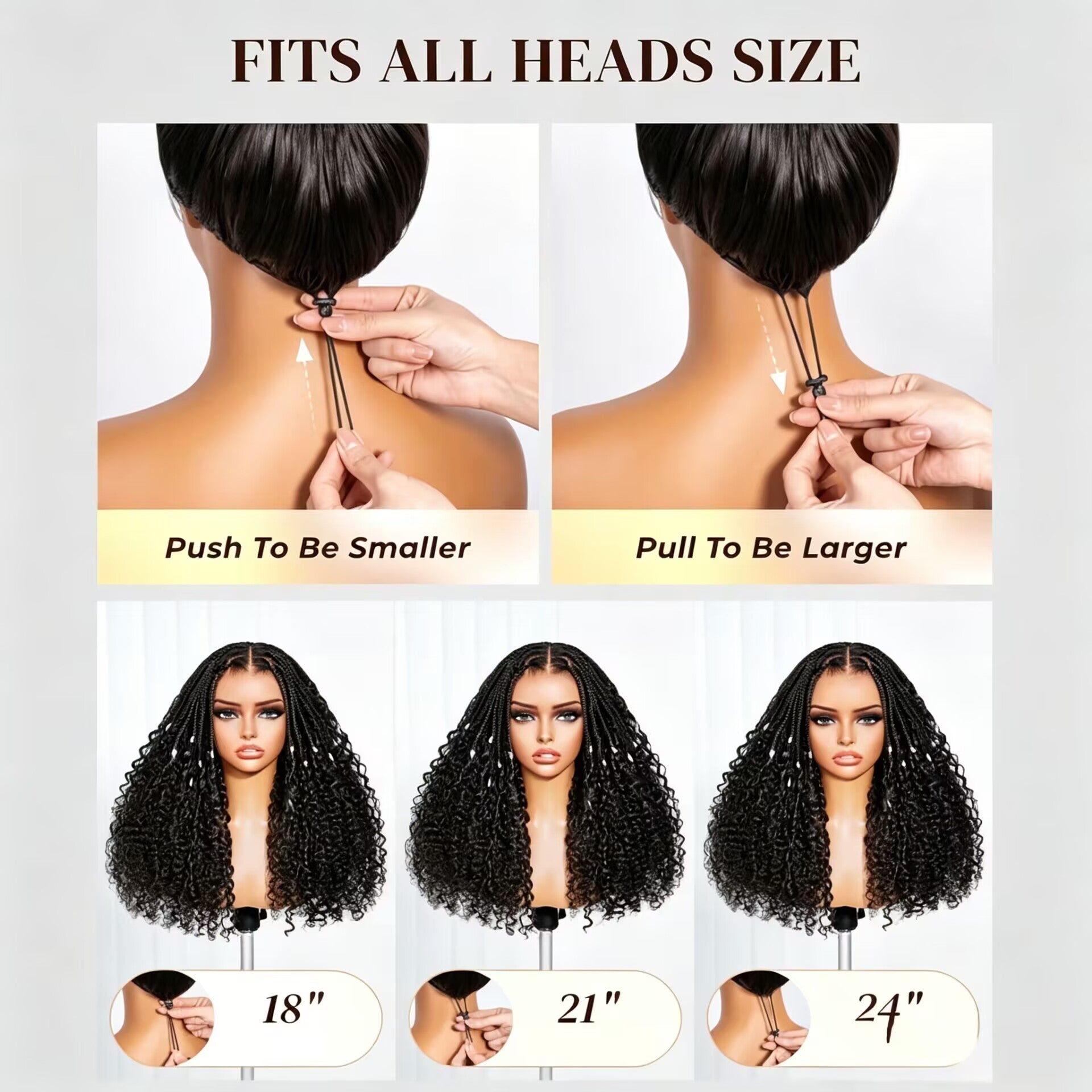 Zlike Knotless Box Braids 13x6 Lace Frontal Boho Deep Curly Glueless Wig With Drawstring Natural Black 100% Human Hair