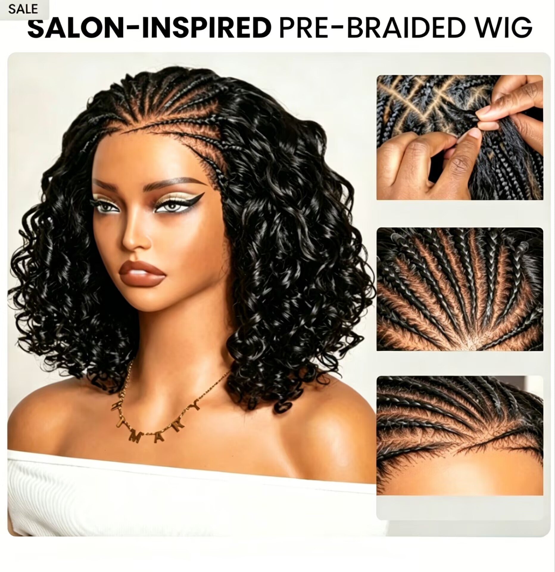 Zlike Boho Braids Water Wave Human Hair Wig Glueless 7x5 Closure Lace Wig Pre-Braided Pre-Cut HD Lace