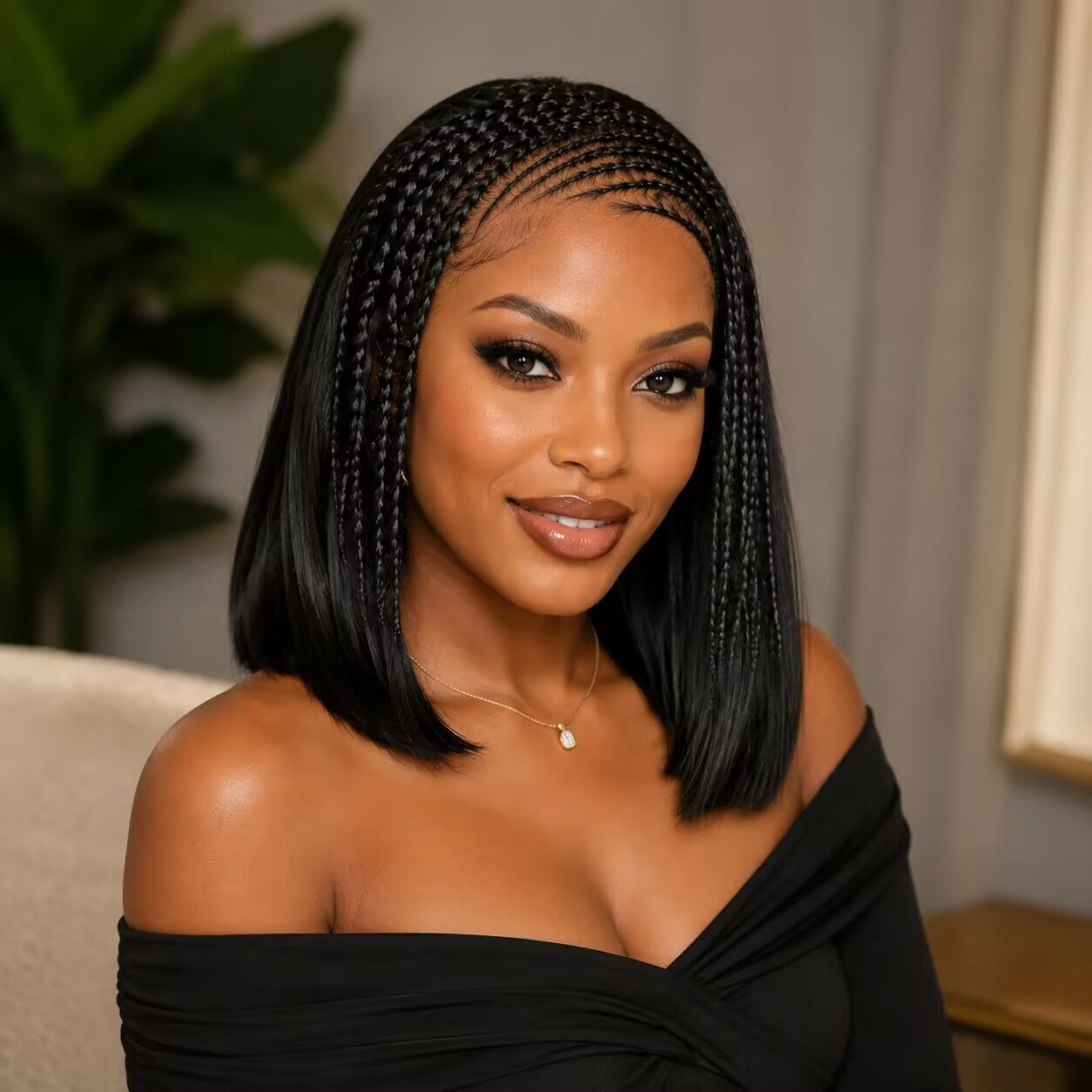 Zlike Cornrow Braided Straight Bob Wig 13x4 Lace Front Glueless Human Hair Wig
