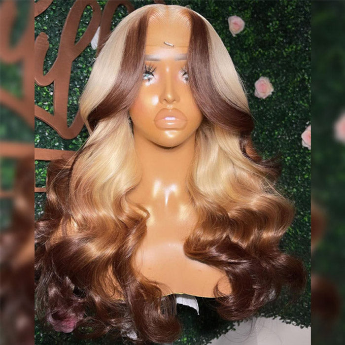 Code: ZL100F | Body Wave 613 Blonde With Brown Highlight Lace Front Wigs With Baby Hair-Zlike