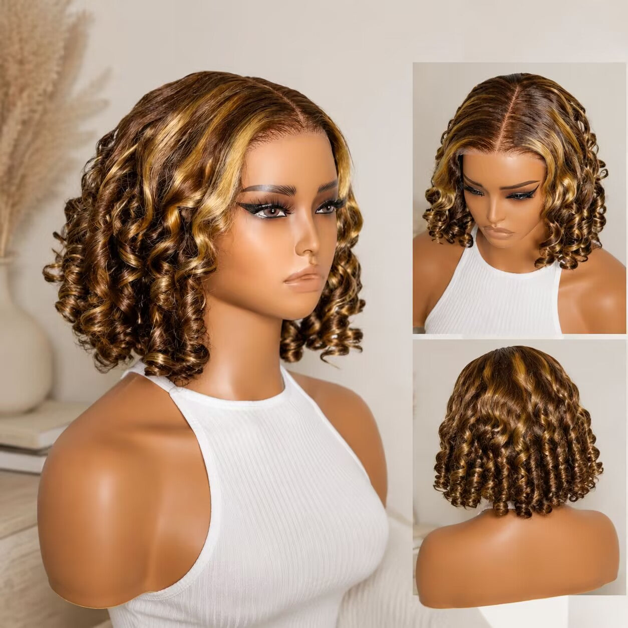 Zlike Egg Roll Bob Curly Highlight Human Hair Wig 5x5 & 13x4 Transparent Lace Frontal Wig
