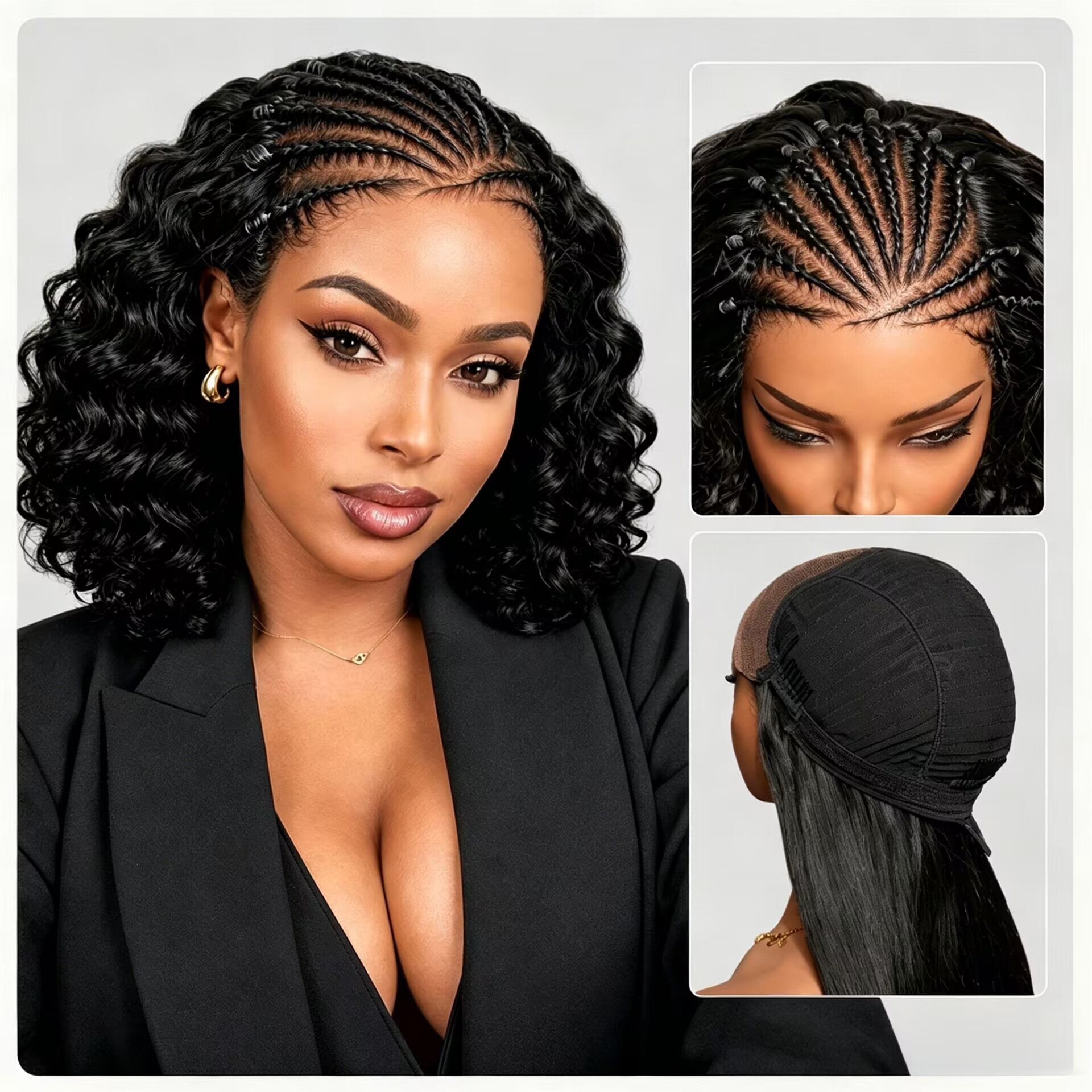 Zlike Boho Braids Water Wave Human Hair Wig Glueless 7x5 Closure Lace Wig Pre-Braided Pre-Cut HD Lace