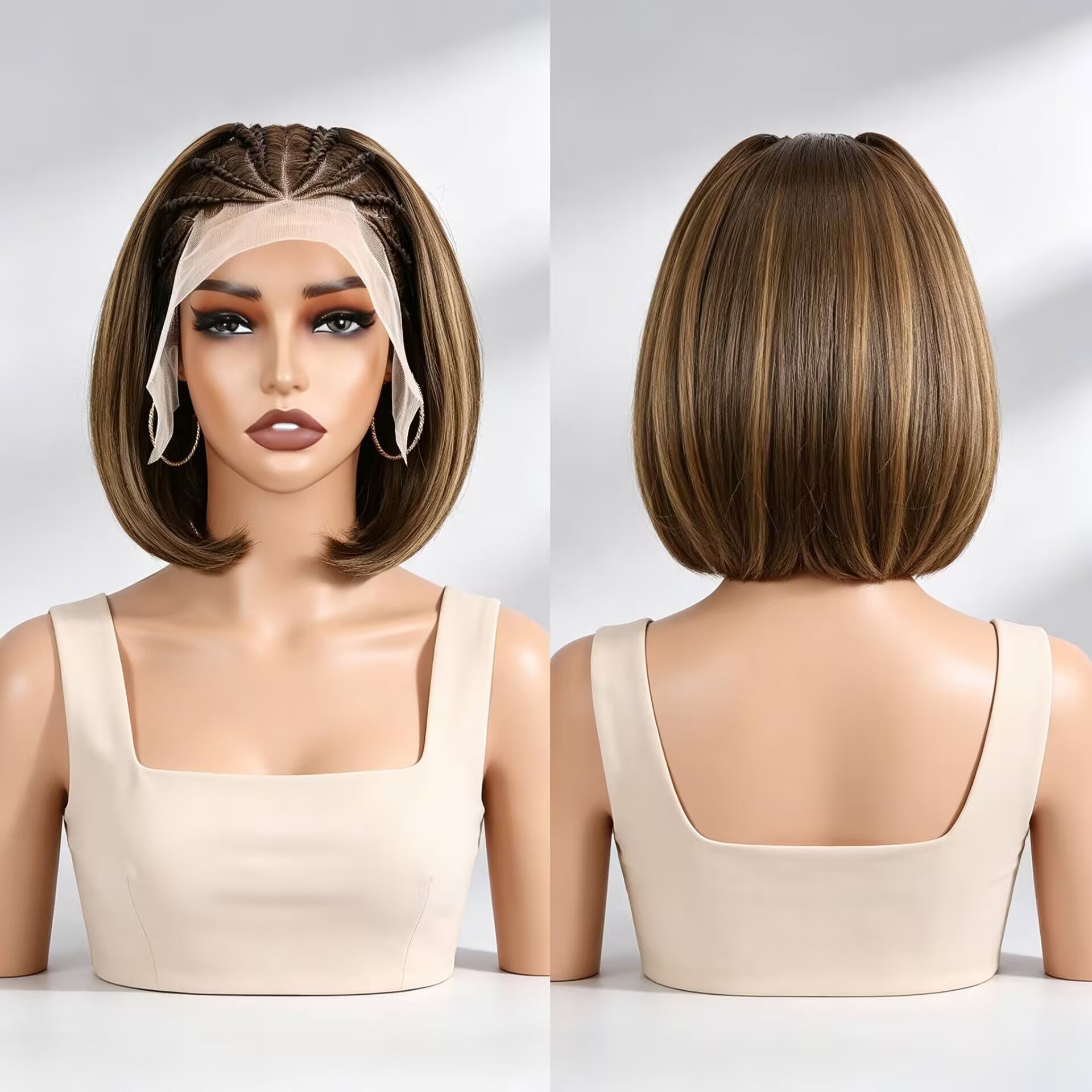 Zlike 7x5 Pre-Cut Lace Bohemian Braids Straight Bob Wig Glueless Human Hair Wig Ready to Wear