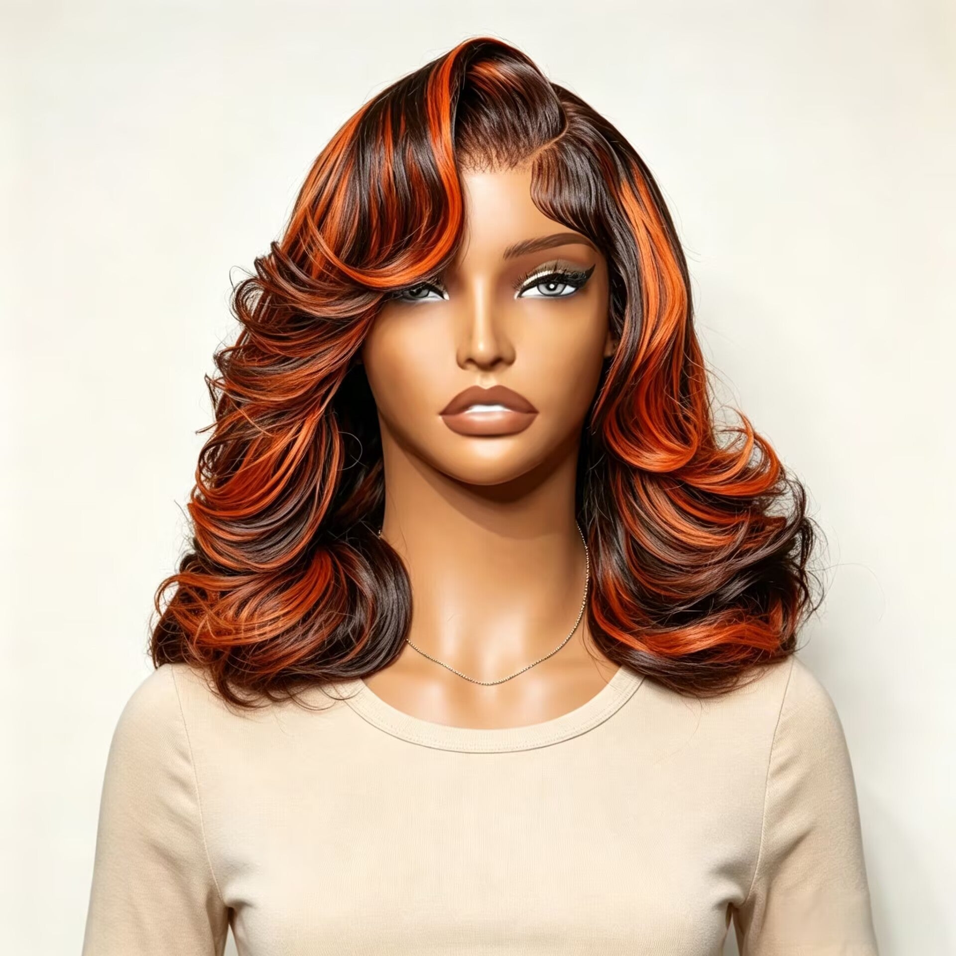 Zlike Ginger Highlight Brown Bob Wig Layer Cut Pre-Styled Body Wave Short Human Hair Wig Transparent Lace Glueless Wig