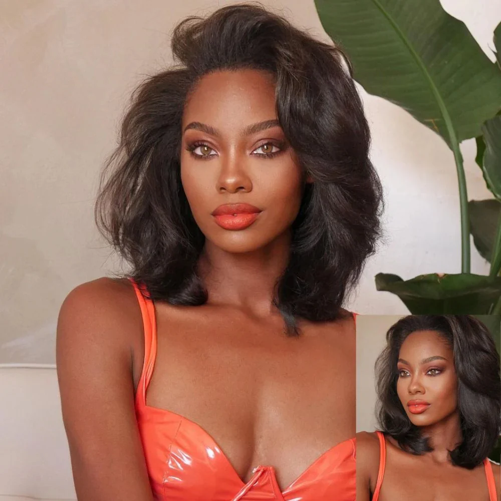 Zlike 250% Density Side Part Layered Blowout Bob Glueless Lace Wig Human Hair