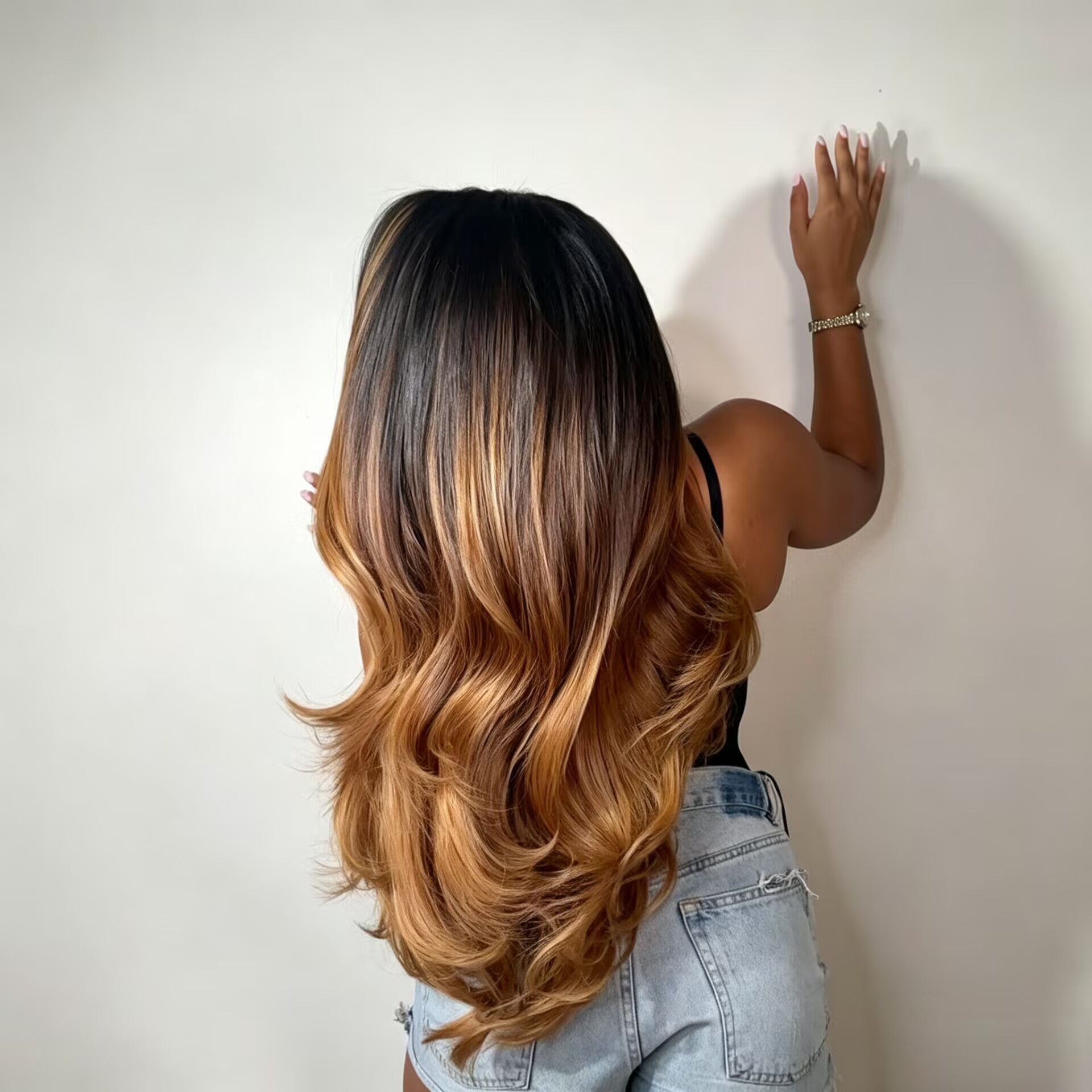 Zlike Balayage Brown Highlight Peacock Curls 7x5 Glueless Pull & Go Pre-Styled Wig with Heavy Layers