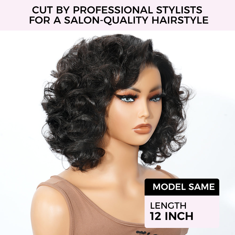 Zlike Shoulder Length Bouncy Loose Body Wave 13x4 Lace Front Human Hair Bob Wigs With Drawstring