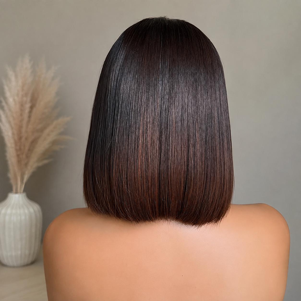 Zlike Elegant Asymmetric Short Straight Ombre Brown Colored Glueless Human Hair Bob Wigs