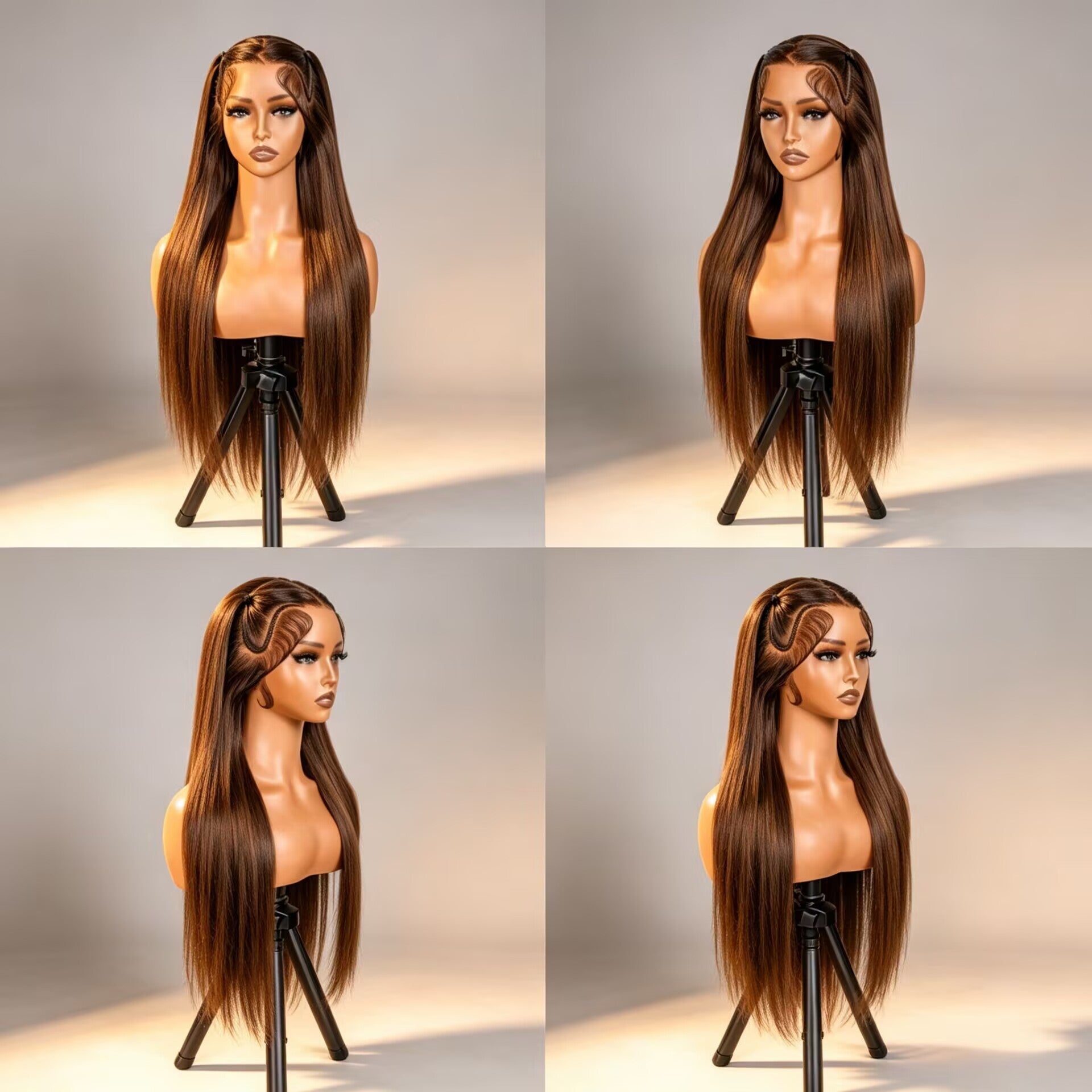 Zlike Brown Pre-Styled Zig Zag Part Straight Glueless 13x4 Lace Front Human Hair Wig