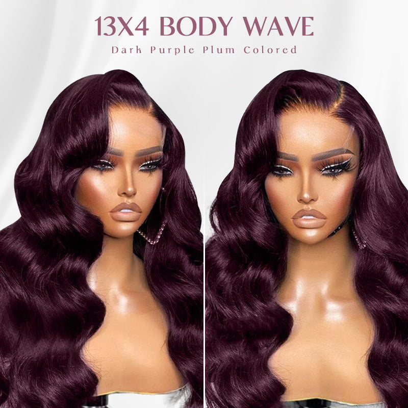 Dark Purple Plum Colored 13x4 Lace Front Wig Body Wave Human Hair Wigs With Baby Hair