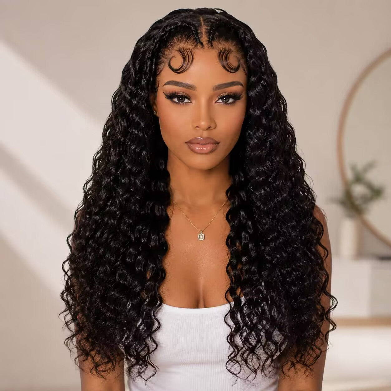 Zlike Angel Wing Braided Wig Deep Wave 13x6 Lace Frontal Human Hair Wig Pre-Styled With Baby Hair