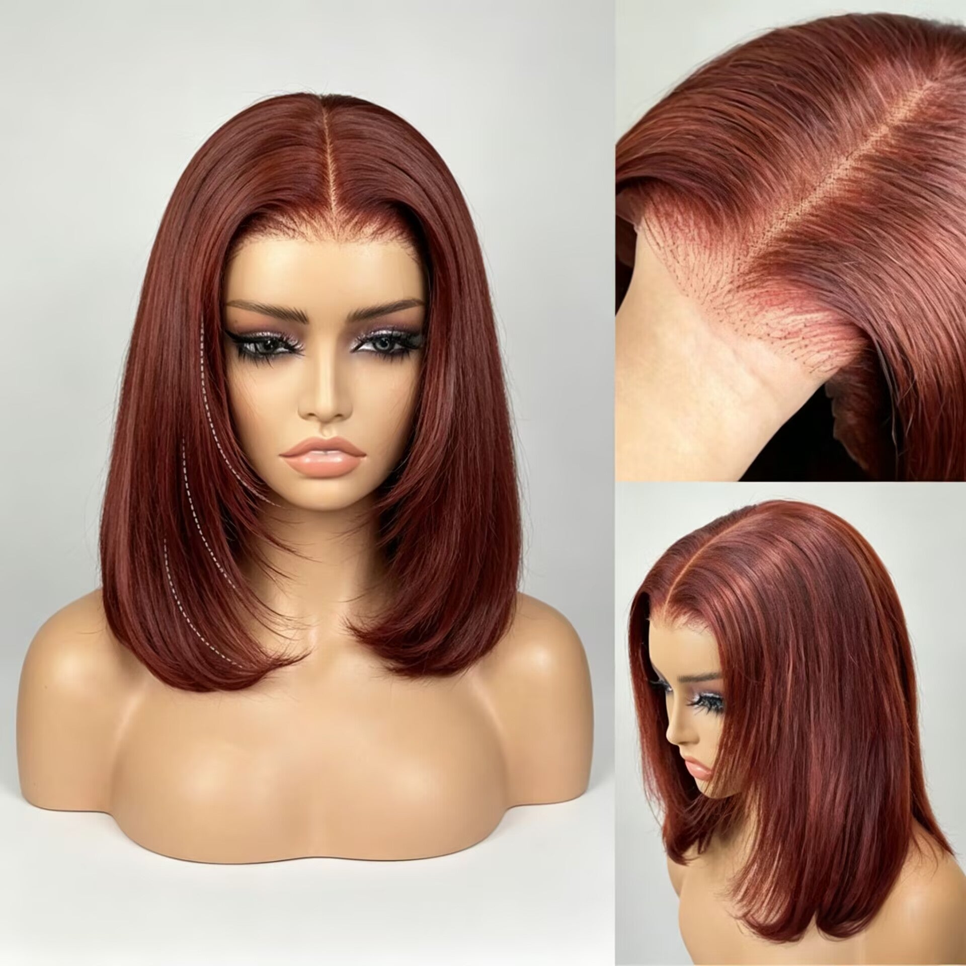 Zlike Layered Yaki Straight Reddish Brown Glueless Wear Go Drawstring Wig Natural Salon Finish