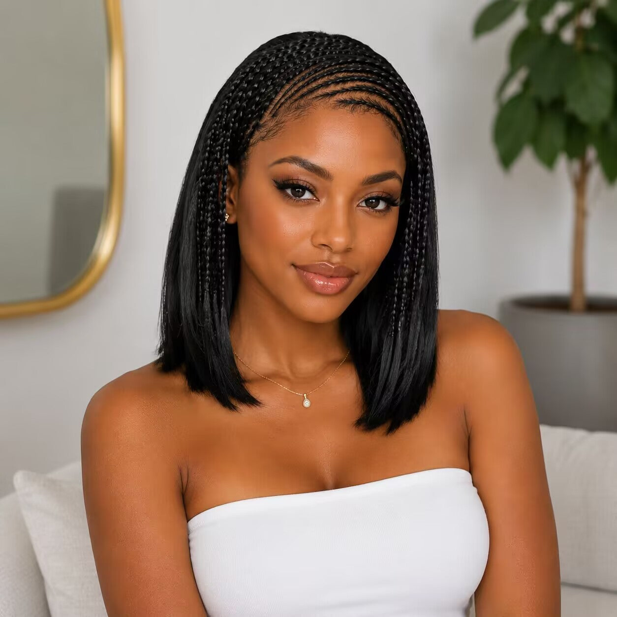 Zlike Cornrow Braided Straight Bob Wig 13x4 Lace Front Glueless Human Hair Wig