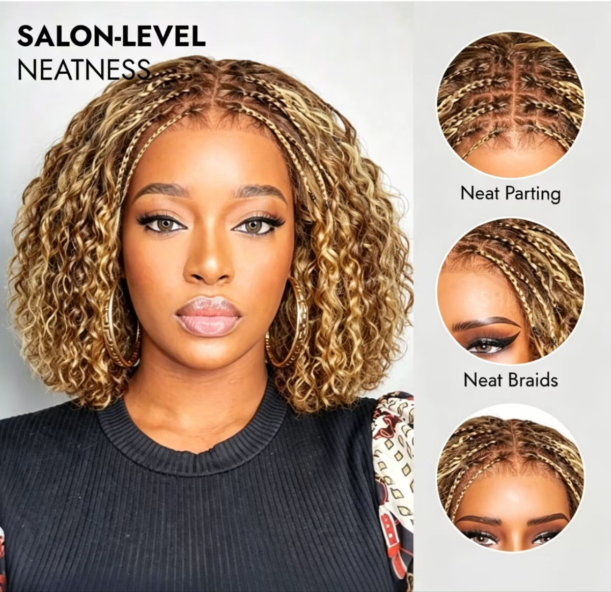 Zlike Boho Braids Blonde Highlight Water Wave Human Hair Wig 7x5 Lace Glueless Pre-Styled Wig