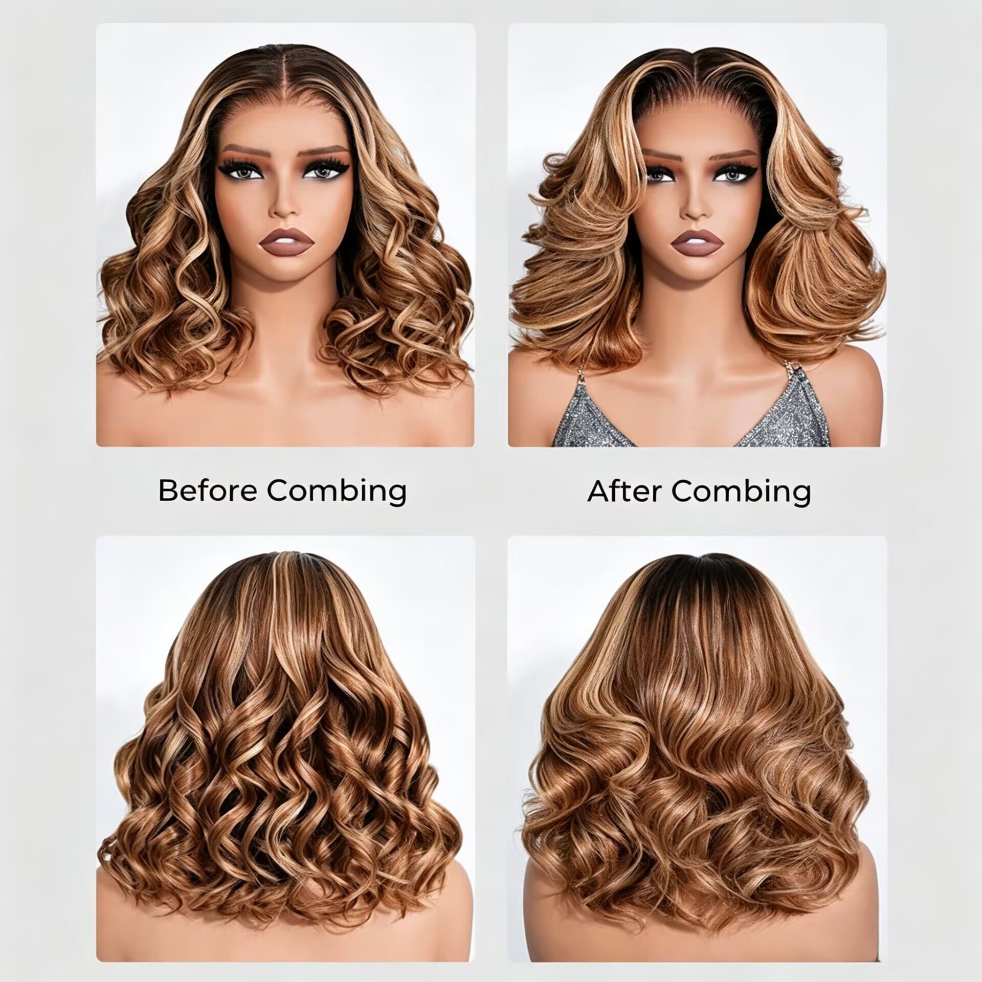Zlike 7X5 Ombre Highlight Honey Blonde Glueless Bob Wig Loose Body Wave Human Hair Wig With Drawstring