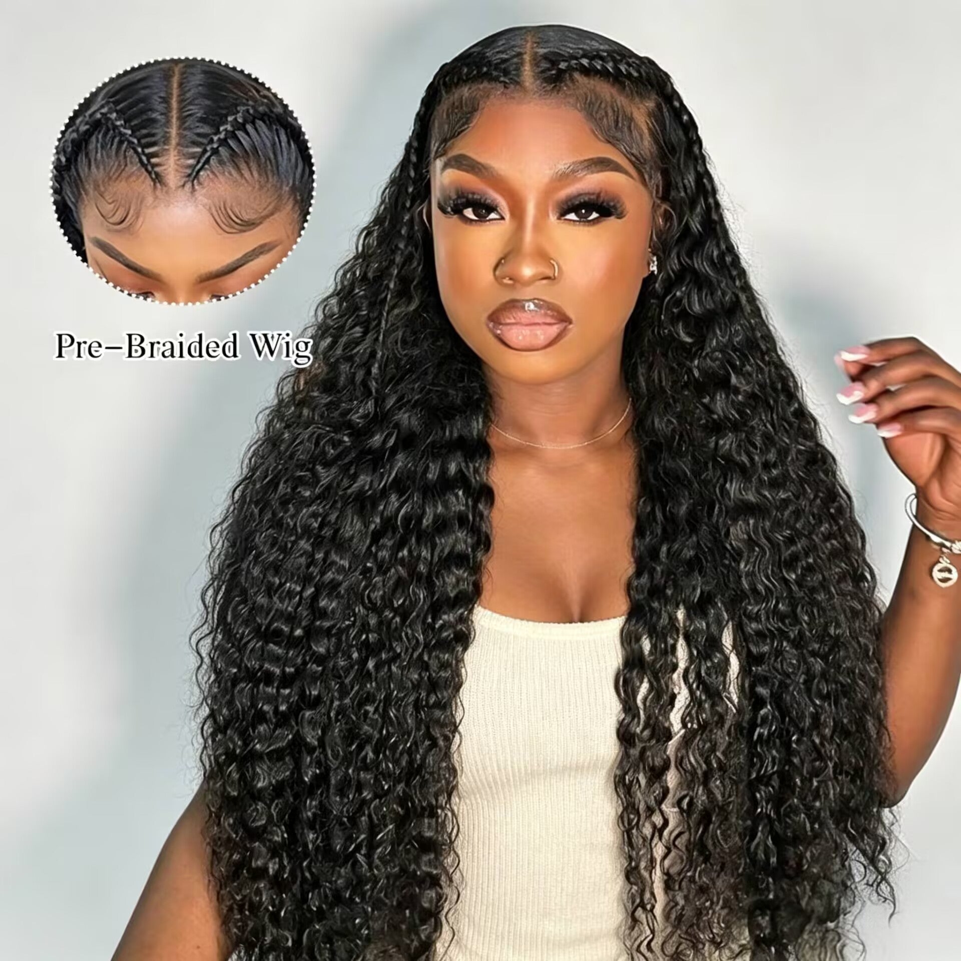 Zlike Angel Wing Braided Wig Deep Wave 13x6 Lace Frontal Human Hair Wig Pre-Styled With Baby Hair