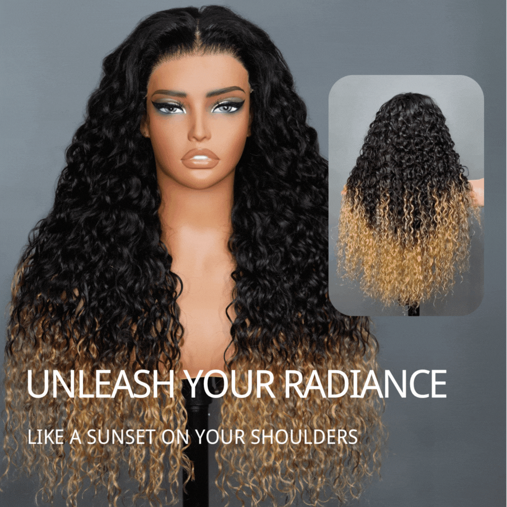 Zlike Ombre Honey Blonde Water Wave Wigs Transparent Lace Closure Human Hair Wigs For Women