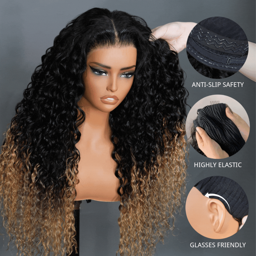 Zlike Ombre Honey Blonde Water Wave Wigs Transparent Lace Closure Human Hair Wigs For Women