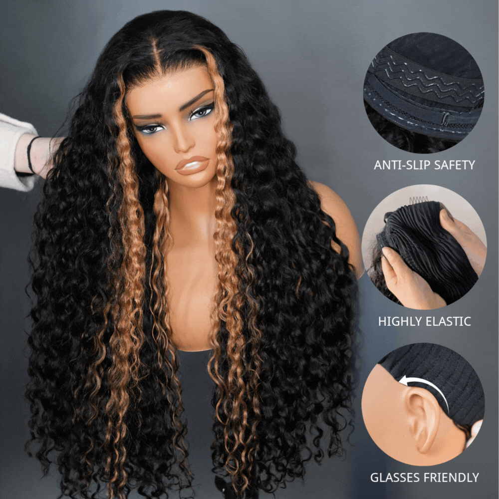Highlight Honey Blonde Water Wave Lace Front/Closure Wigs Pre Cut Glueless Human Hair Wigs Put On And Go