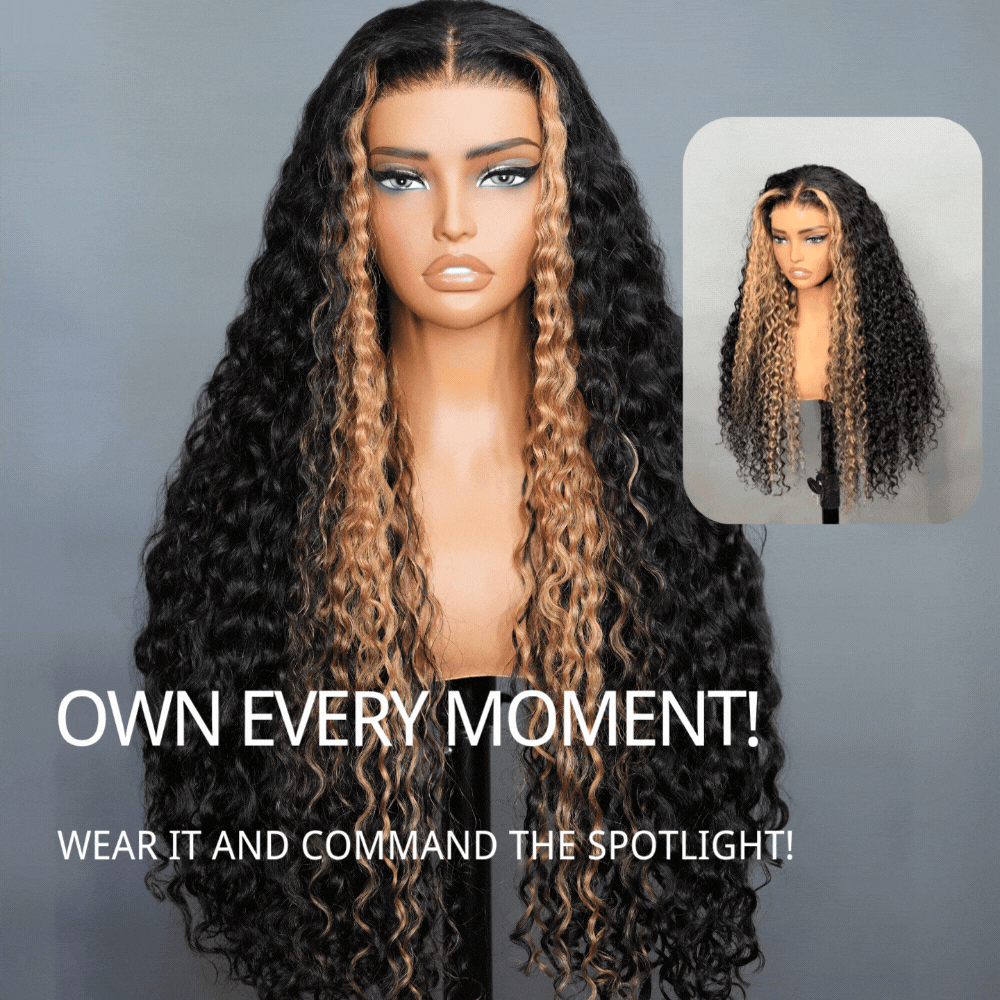 Highlight Honey Blonde Water Wave Lace Front/Closure Wigs Pre Cut Glueless Human Hair Wigs Put On And Go
