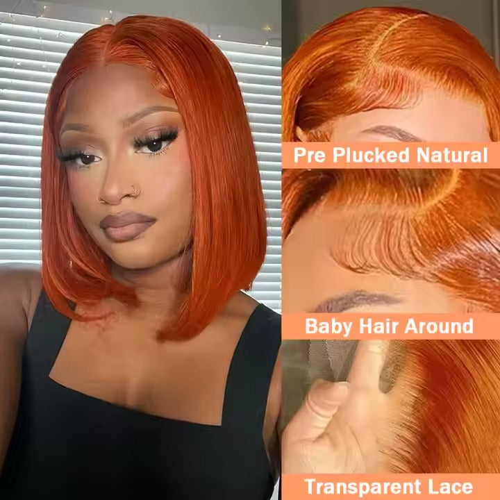 Short Orange Straight Bob Wig 13*4/4*4 Human Hair Lace Front Bob Wigs-Zlike