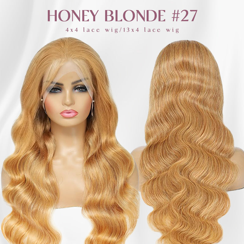 Honey Blonde #27 Body Wave Human Hair Wigs Pre Plucked Lace Front Wig-Zlike