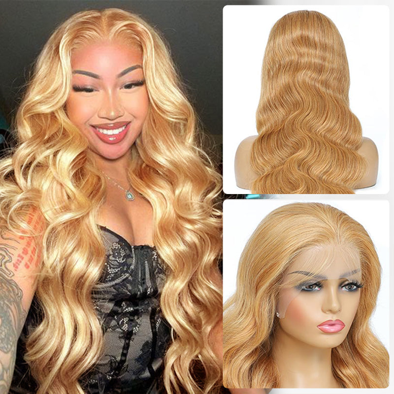 Honey Blonde #27 Body Wave Human Hair Wigs Pre Plucked Lace Front Wig-Zlike