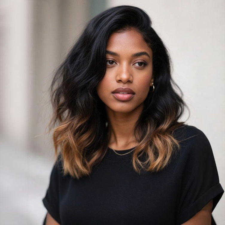 Zlike honey blonde ombre beach wave human hair wig with transparent lace closure
