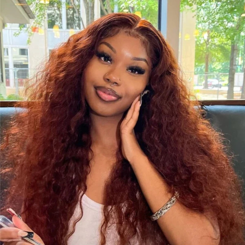 Code: ZL100F | Brown Brunette Auburn Copper Color Water Wave Lace Front 100% Human Hair Wigs