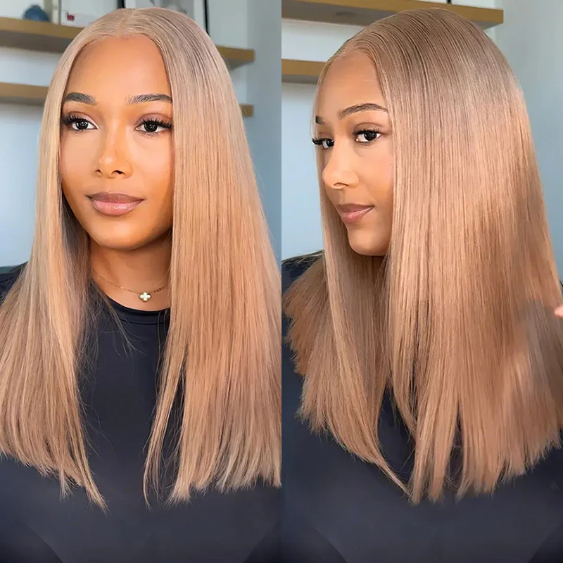 Pre Plucked Light Flaxen Brown Cozy Blonde Straight Transparent Lace Human Hair Wigs With Baby Hair