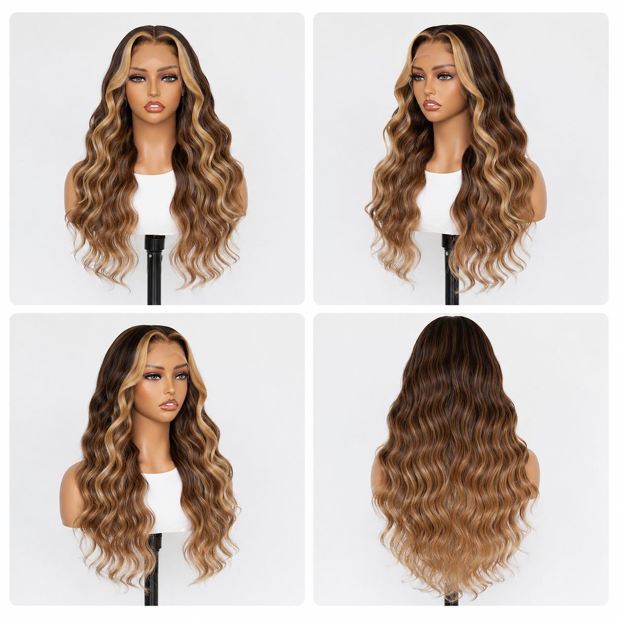 Long ombre loose deep human hair wig with soft defined waves