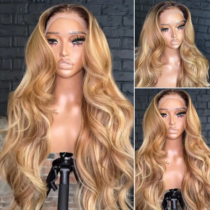 Balayage Honey Blonde Highlights #P27/613 Body Wave/Silky Straight Lace Front Wigs
