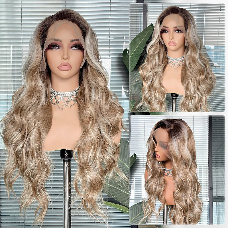 P4/613 Blonde Highlight Lace Front Wig 180% Density Human Hair Wigs