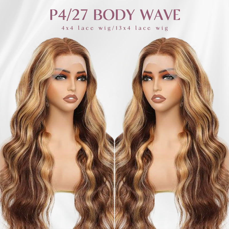 Body Wave Highlight P4/27 Lace Front Wig 100% Virgin Human Hair Wigs For Women