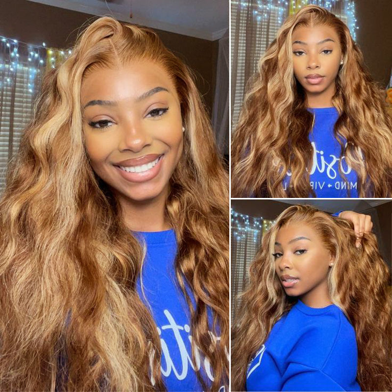 Body Wave Highlight P4/27 Lace Front Wig 100% Virgin Human Hair Wigs For Women