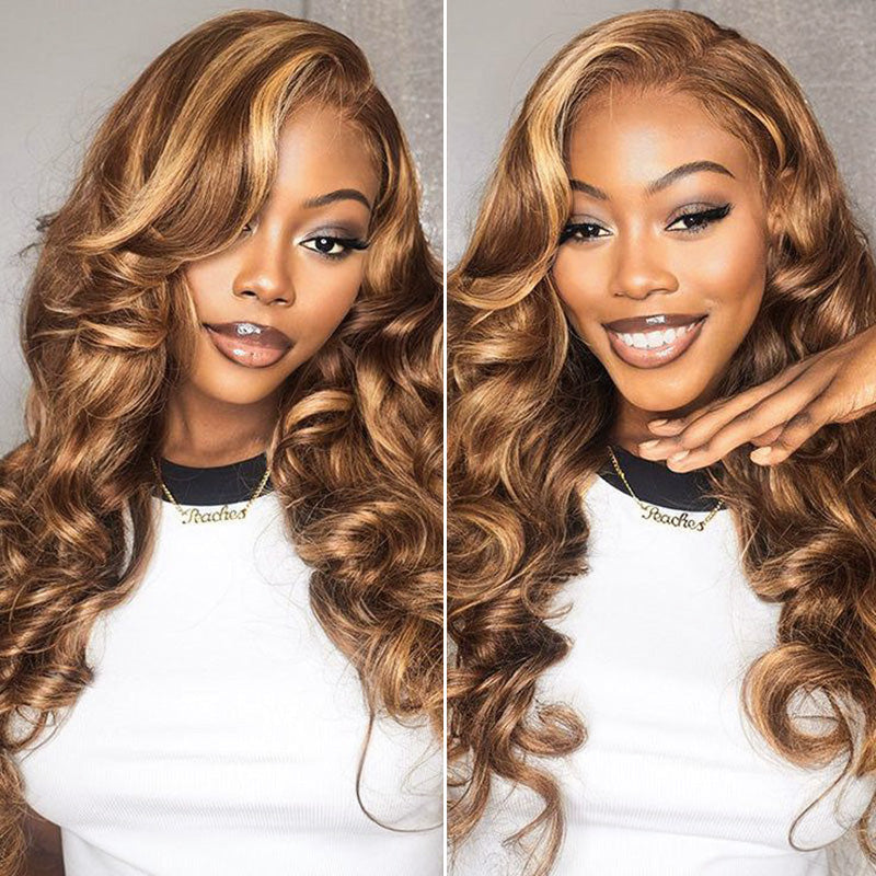 Body Wave Highlight P4/27 Lace Front Wig 100% Virgin Human Hair Wigs For Women