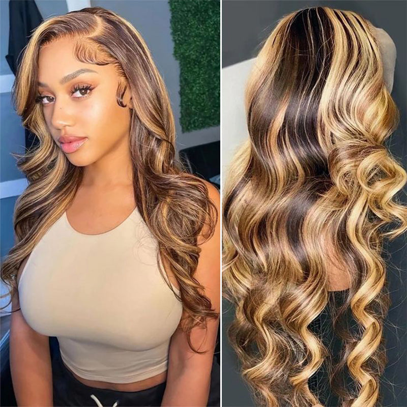 Body Wave Highlight P4/27 Lace Front Wig 100% Virgin Human Hair Wigs For Women
