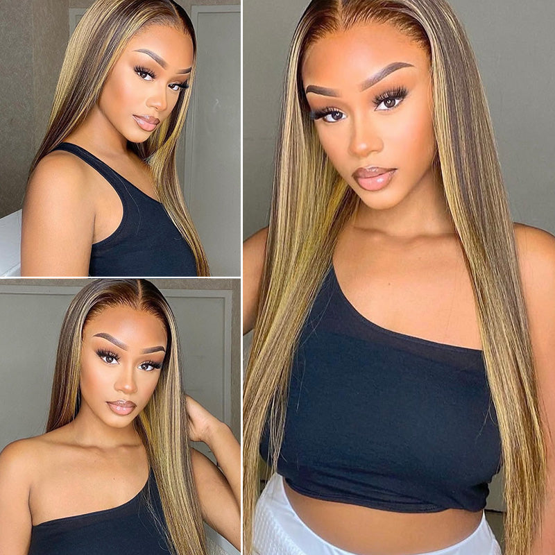 Highlight P4/27 Color Straight Hair Lace Front Wigs with Baby Hair Human Hair Wigs-Zlike