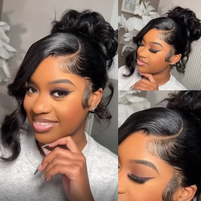 QuickFit™ Body Wave Invisi-Band Transparent Lace Frontal Human Hair Wigs Bleached Knots 360 Lace Wigs