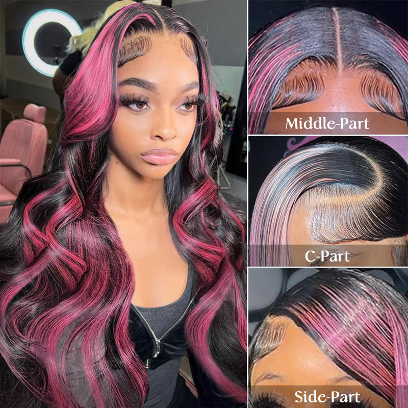 Purple Pink Highlight Mix Colored Lace Front Closure 100% Virgin Human Hair Wigs