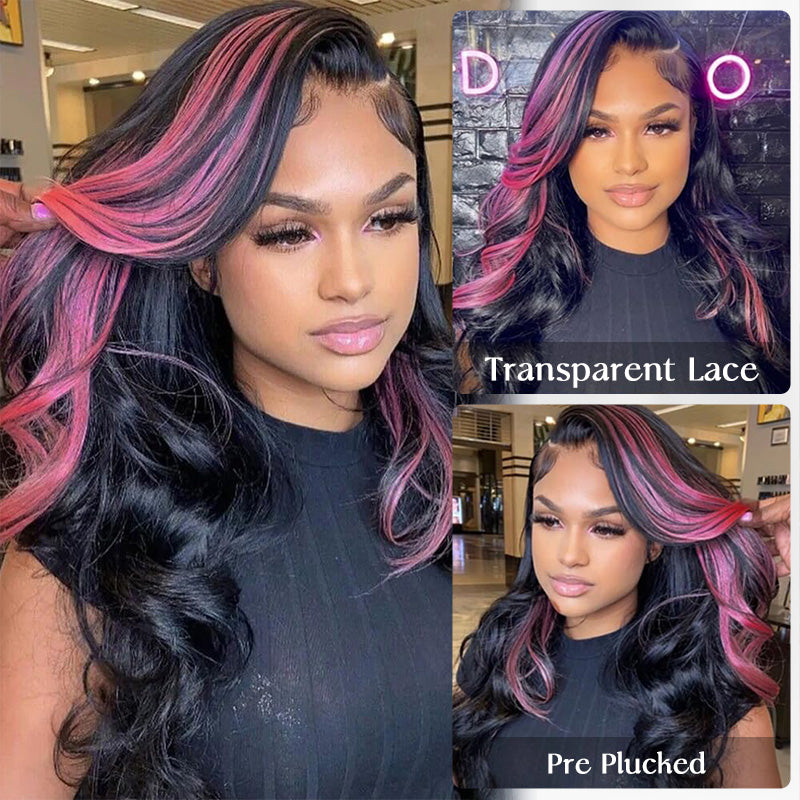 Purple Pink Highlight Mix Colored Lace Front Closure 100% Virgin Human Hair Wigs